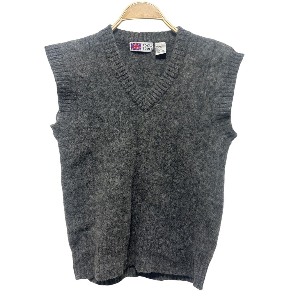 Royal Scott Women's Gray Preppy Shetland 100% Wool Sweater Vest Med *Tiny Flaw